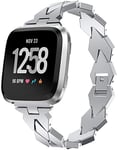 Abasic Watch Strap compatible with Fitbit Versa, Solid Stainless Steel Link Bracelet (Silver)