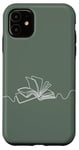 iPhone 11 Minimal Book Line Art For Bookworm On Sage Green Case