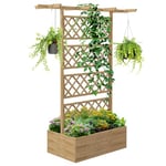 Outsunny Wood Planter with Trellis, Raised Garden Bed Privacy Screen Planter Box to Grow Vegetables, Herbs and Flowers for Garden, Patio, Deck, Natural