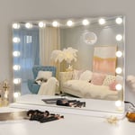 Fenchilin - Miroir Maquillage Lumineux Led 18 Ampoules 3 Couleurs Luminosité Ajustables Ecran Tactile & Loupe de Grossissant 10X blanc 80cm x 58cm