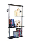 'Maxwell' - Wall Mounted Glass 90 Cd / 60 Dvd Storage Shelves - Black / Silver