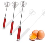 3 Pieces Stainless Steel Egg Whisk, 10"/12"/14" Semi-Automatic Hand Push Mixer for Cooking Egg Beater, Milk Frother, Hand Push Rotary Whisk Blender, Dishwasher Safe