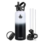 XACIOA Gourde Isotherme 1.2L bouteille isotherme en acier inoxydable avec couvercle en paille, anti-fuite, tasse isotherme de voyage à double paroi sans BPA, garde au chaud et froid…