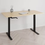 Höj och sänkbart skrivbord, vev, svart stativ, björk bordsskiva 180x80cm