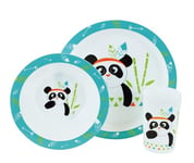FUN HOUSE 005672 Indian Panda Ensemble Repas Micro-ondable Comprenant 1 Assiette, 1 Bol et 1 Verre pour Enfant