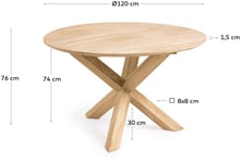 Teresinha, Udendørs spisebord, Rundt, Massiv træ by LaForma (H: 76 cm. x B: 120 cm. x L: 120 cm., Natur)