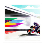 Moto GP Isle Of Man TT Superbike Motorbike Motorcycle Vibrant Modern Abstract Watercolour Painting Square Framed Wall Art Print Picture 16X16 Inch