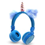 RTYU Unicorns Headphones Wireless Bluetooth Kids Earphone Foldable Stereo Music Stretchable Cartoon Headset for Boys Girls Gifts (Color : Blue)