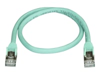 StarTech.com 50cm CAT6A Ethernet Cable, 10 Gigabit Shielded Snagless RJ45 100W PoE Patch Cord, CAT 6A 10GbE STP Network Cable w/Strain Relief, Aqua, Fluke Tested/UL Certified Wiring/TIA -...