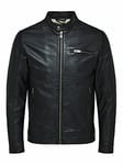 SELECTED HOMME Men's Slhiconic Classic Leather Jacket W Noos, Black, L
