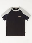 Boys, NAPAPIJRI Halley Kids Colourblock Short Sleeve T-Shirt - Black, Black, Size 10 Years
