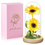 Preserved Flower Glass Cover Glowing Gold Foil Sunflower Valentine's Day1073