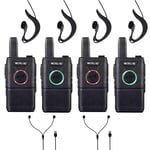 Retevis RT618 Mini Walkie Talkies Rechargeable, with Earpiece, PMR446 License Free Radio, Dual PTT Long Range 2 Way Radio 16CH VOX Emergency Walky Talky for Hotel, Retail(Black, 4 Pack)