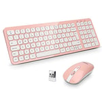 LeadsaiL Wireless Keyboard and Mouse Set, Wireless USB Mouse and Compact Computer Keyboards Combo, QWERTY UK Layout for HP/Lenovo Laptop and Mac-Pink