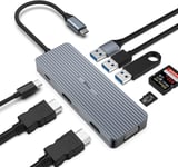 Hub Usb C 9 En 1, Triple Écran, 2 Ports Hdmi/Vga, Mac Pro/Air Station D'Accueil Pour Dell, Surface, Hp, Lenovo, Appareils De Type C (Sd/Tf+Usb A 3.0/2.0 + Pd Recharge)