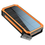 Lippa Solcelle PowerBank 20.000 mAh 20W 3 x USB-A &amp; 1 x USB-C- Svart / Oransje