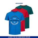 Jack & Jones Men's Casual T-Shirts O-Neck Short Sleeve 3 Multi Pack, Storm