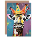 Giraffe Wearing a Crown King Queen Modern Pop Art Funny Animals Birthday Sealed Greetings Card