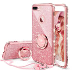 OCYCLONE Case for iPhone 7 Plus, Glitter Case with 360 Degree Swivel Ring Holder and Lanyard for Girls/Women, Protective Bling Case for iPhone 7 Plus - Rose Gold