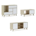 Skraut Home - Ensemble Buffet + Meuble tv + Table Basse pour Salon - Finition Chêne/Blanc - multicolore