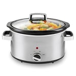 Schallen Stainless Steel Stew and Stir Slow Cooker Cooking Machine, Family Sized, Energy Efficient, Removable Ceramic Pot, Brushed Silver (7 Litre)