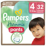 Couches Bébé Harmonie Pants 9 - 15 Kg Taille 4 Pampers - Le Pack De 32 Couches