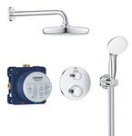GROHE Grohtherm – Concealed Thermostatic Shower System Set (1 Spray Head Shower 21 cm, 2 Sprays Hand Shower 10 cm, Shower Outlet Elbow, Shower Hose 1.5 m 1/2" x 1/2"), Chrome, 34727000