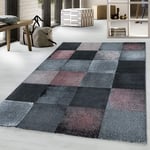 Modern Costa Abstract Blocks Squared Design Black Brown and Pink Rug (Pink, 80x150 cm (2'6''x5'0''))