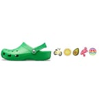 Crocs Unisex's Classic Clog, Grass Green, 12 UK Jibbitz Shoe Charm 5-Pack | Personalize with Jibbitz Sunny Days One-Size