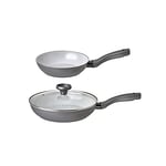 Prestige, Earth Pan,2 x Induction Frying Pans with 1 x toughened glass lid,Toxin Free Ceramic Non Stick, Recycled and Recyclable Cookware,Dishwasher Safe, Easy Grip Handles, 5 Year Gtee, Made in italy