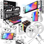 Orzly Geek Pack Accessories Bundle for Nintendo Switch OLED - Ice White