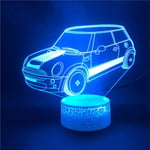 3D Illusion Lamp Led Night Light Alarm Clock Base Mini Cooper Car for Teenager for Room Touch Ensor Bright Base 7 Color with Remote