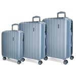 Movom Wood Blue Luggage Set 55/65/75 cm Rigid ABS TSA Lock 220 Litre 4 Double Wheels Hand Luggage