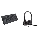 Logitech Signature K650 Wireless Keyboard - Grey & H390 Wired Headset for PC/Laptop, Stereo Headphones with Noise Cancelling Microphone, USB-A, In-Line Controls, Works with Chromebook - Black