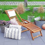 CASARIA® 2x Chaises longues en bois d'acacia Bain de soleil ergonomique avec appui tête Transat jardin Repose pieds amovible