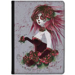 Azzumo Day of the Dead Sugar Skull Red Haired Women Faux Leather Case Cover/Folio for the Apple iPad 10.2 (2020) 8th Generation