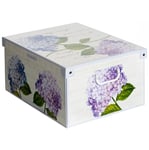 Collection Ortensie Boîte de rangement en carton recyclable Ortensie /Hortensias, pour ranger vêtements, armoire, joutes, Blanc/Bleu/Mauve grand/large dimension 50 x 39 x 24 cm