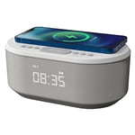 i-box Alarm Clocks Bedside, Alarm Clock with Wireless Charging, Bluetooth Speaker, Radio Alarm Clock, Fast Qi Wireless Charger, Mains Powered, FM Radio, USB Charging Port, Dimmable, Non Ticking