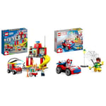 LEGO 60375 City La Caserne et Le Camion des Pompiers, Jouet avec Véhicule d’Urgence & 10789 Marvel La Voiture de Spider-Man et Docteur Octopus, Jouet de Construction Spidey