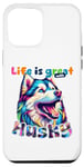 Coque pour iPhone 15 Plus La vie est belle avec un husky sibérien qui aime les chiots colorés