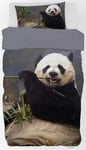 Påslakanset - 140x200 cm - Panda äter bambu - 100% bomull