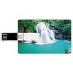 64G USB Flash Drives Credit Card Shape Waterfall Memory Stick Bank Card Style Exotic Waterfall over Cyystal Like Lake Secret Planet Artsy Photo,Turquoise Green Brown Waterproof Pen Thumb Lovely Jump D