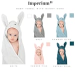 Babies Bath Towel - 100% Cotton Bunny Rabbit Head Unisex New Born Baby-Soft Grey Hooded Towel / 450GSM / 70x70cm / Great 0-12 Months (Pack of 2)