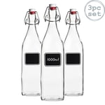Lavagna Glass Swing Bottles with Labels 1 Litre Pack of 3