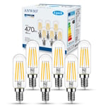 E14 LED Cooker Hood Bulbs 40W Equivalent ,ANWIO Small 4.5W Edison Filament Light Bulb, 470LM ,2700K Warm White,T25 Tubular Bulb for Fridge Freezer/Cooker Hood,Non-Dimmable（6 Pack）