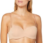 Emporio Armani Underwear Women's Basic Bonding Microfiber Bandeau Strapless Custom Fit Bra Molded, Nude Pink, 32B