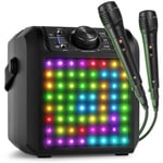 Fenton KAR50B karaoke set - Karaoke box med Bluetooth - Med uppladdningsbart batteri, lysdioder och 2 mikrofoner, Karaokemaskin med LED-ljuseffekt Svart