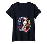 Womens English Springer Spaniel Dog Watercolor Artwork V-Neck T-Shirt