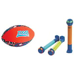Zoggs Kid's Safe Neoprene Aqua Ball for All Ages - Orange/Blue & Dive Sticks Pool Toys, Confidence Building Diving Sticks, Safe Swimming Pool Toys, Blue/Lime/Orange (3 Pk)