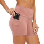 Damshorts med sidofickor, hög midja, för träning, yoga och övningar (rosa-XXL) pink xxl